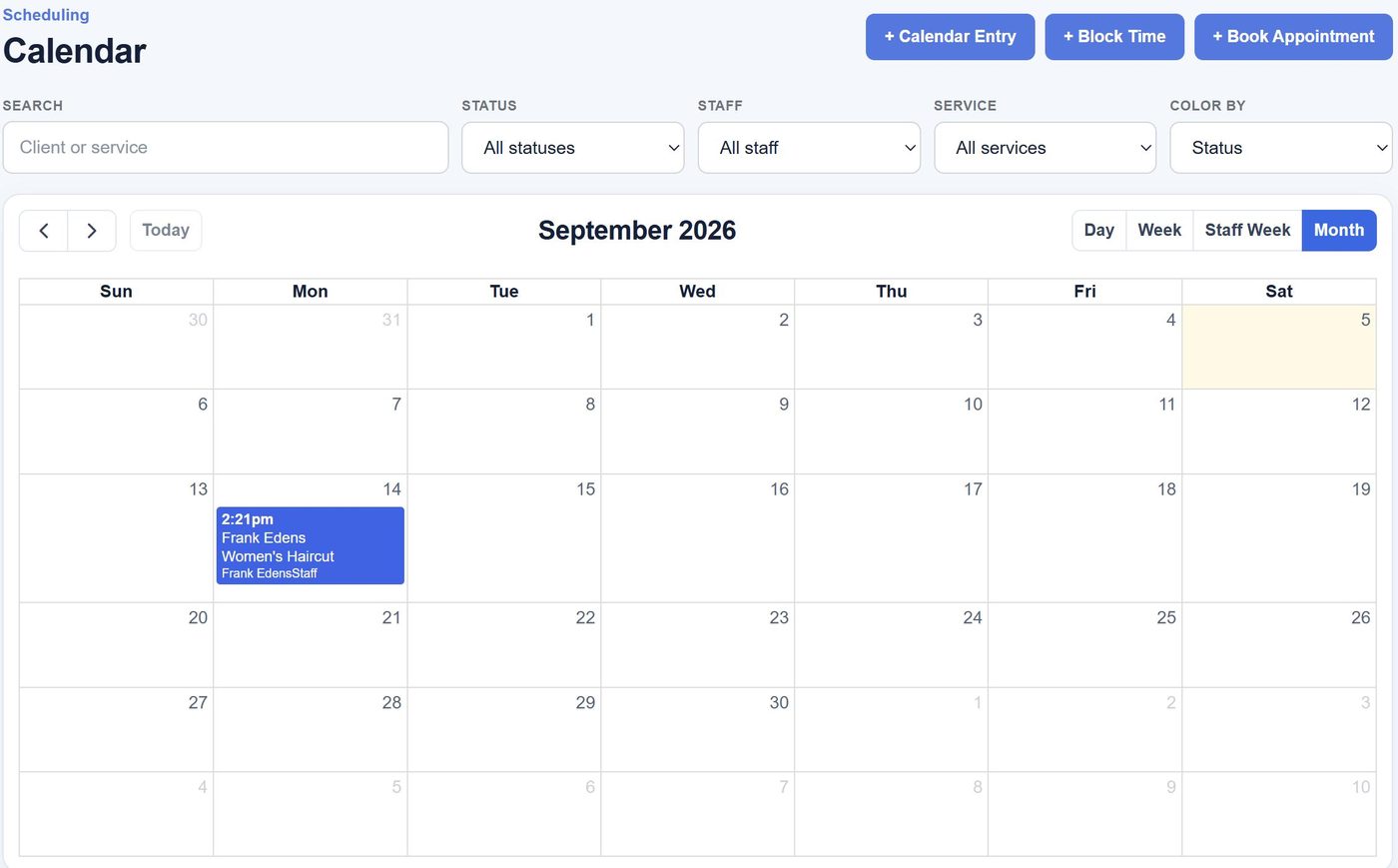 AblePro Portal scheduling calendar showing a booked appointment